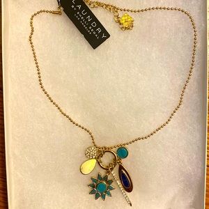 Laundry Gold charm necklace with turquoise and navy colors NWT